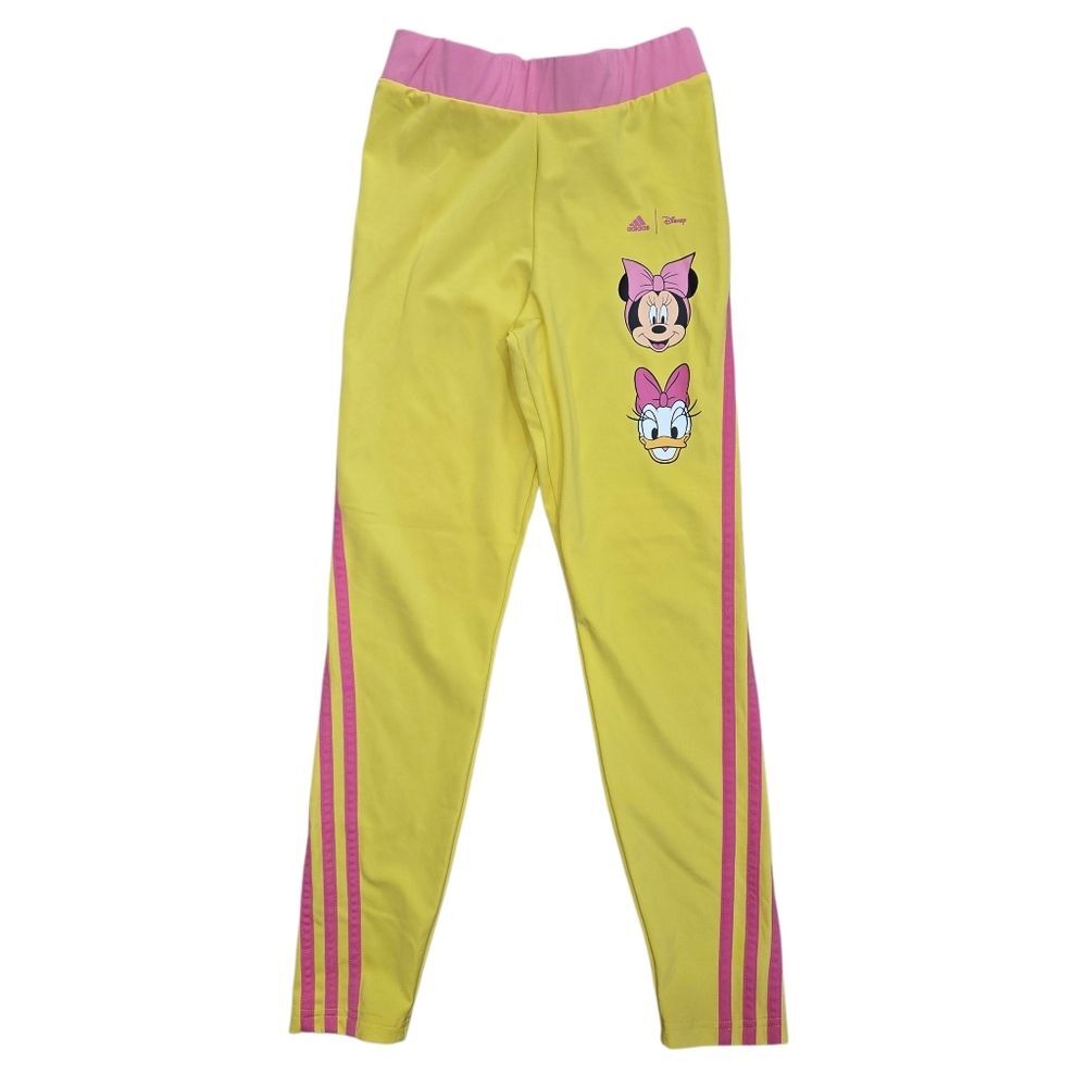 Adidas Girls Kids Yellow & Pink Disney Minnie Daisy Leggings Size 9-10 Years Old